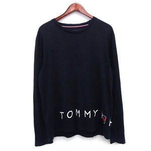 トミーヒルフィガー TOMMY HILFIGER 国内正規品 Tシャツ カットソー ロゴ プリント 切替リブ 長袖 丸首 コットン 綿 XL 黒 /HT28 メンズ