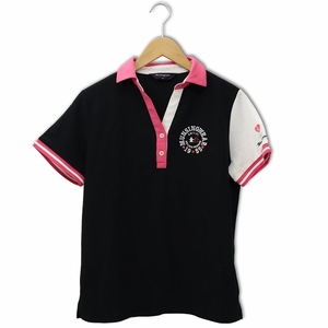 マンシングウェア MUNSINGWEAR ロゴ刺繍 半袖 ハーフボタン ポロシャツ ゴルフウェア LL NAVY ネイビー レディース