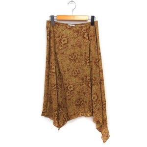  Koo kai KOOKAI flower print flair skirt knee under height i regular Hem 1 Camel tea /FT40 lady's 