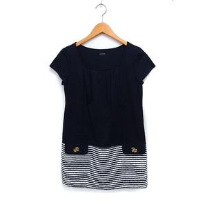  Queens Court QUEENS COURT switch tunic short sleeves boat neck biju- plain border 2 navy navy blue /FT34 lady's 