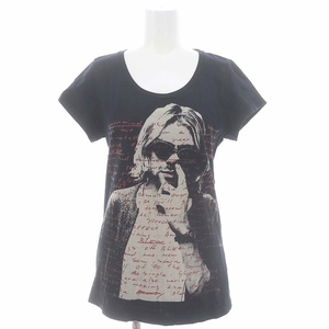 ヒステリックグラマー HYSTERIC GLAMOUR KURT COBAIN 半袖 カットソー Tシャツ プリント Uネック F 黒 ブラック /ES ■OS レディース