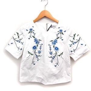  Morgan MORGAN fake leather embroidery blouse short sleeves ound-necked cropped pants height small size 34 white /FT2 lady's 