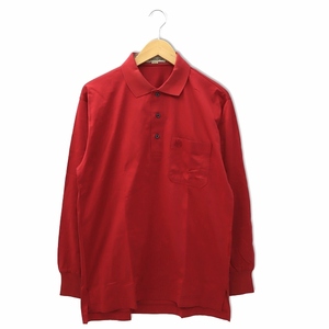 アクアスキュータム AQUASCUTUM ロゴ刺繍 長袖 胸ポケット ハーフボタン コットン ポロシャツ M RED レッド メンズ