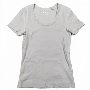 美品 スリードッツ three dots オーガニックコットンニット ジェシカ Tシャツ 半袖 カットソー S アイスグレー AG1S004Y/6 レディース