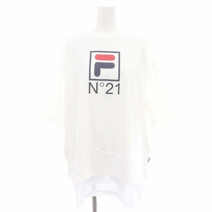 フィラ FILA × ヌメロヴェントゥーノ N°21 ロゴプリントレイヤーTシャツ カットソー 半袖 M 白 ホワイト /DF ■OS レディース