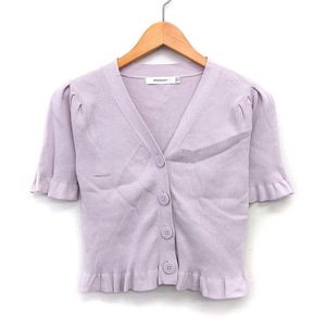  Moussy MOUSSY rib cardigan short frill tuck . minute sleeve V neck cotton cotton F smoky pink /HT34 lady's 