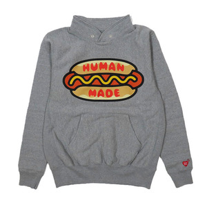 未使用品 21SS ヒューマンメイド HUMAN MADE HOTDOG ホットドッグ プリント スウェット トレーナー 長袖 スタンドカラー グレー S レディー