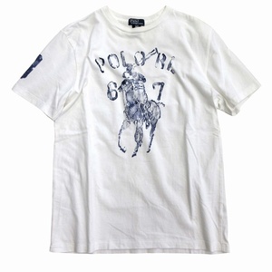 ポロ バイ ラルフローレン Polo by Ralph Lauren プリント Tシャツ カットソー ナンバリング 3 半袖 コットン 白 ブルー 160 メンズ