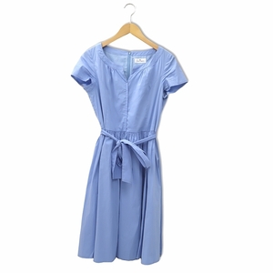 クレージュ courreges ベルト付き Vネック ショートスリーブ ワンピース 40 BLUE ブルー レディース