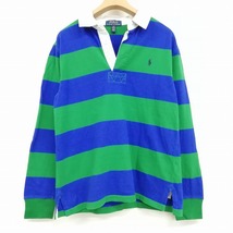 ポロ ラルフローレン POLO RALPH LAUREN 美品 ポロシャツ カットソー ロングスリーブ 長袖 ボーダー グリーン ブルー ボーイズ キッズ_画像1