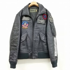 アヴィレックス AVIREX CWU LETHER JKT TOP GUN　レザージャケット コート ワッペン 刺繍 6101057 M ネイビー メンズ