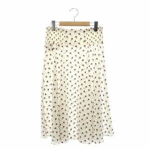  Prada PRADA rose print skirt long mi leak height flair silk 42 eggshell white red green /MI #OS lady's 