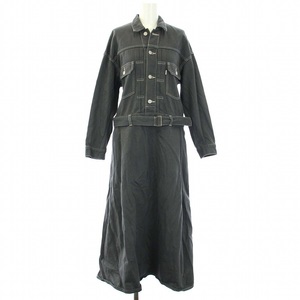 グラフペーパー Graphpaper ベルテッドデニムドレス Belted Denim Dress ワンピース ロング 長袖 00 XS グレー GL213-60159B レディース