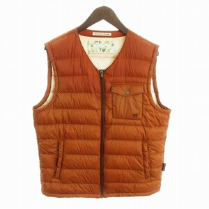  Henry cotton zHENRY COTTON'S down vest jacket Zip up crew neck nylon plain orange L lady's 