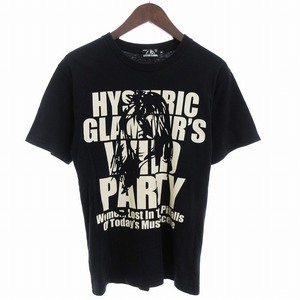 ヒステリックグラマー HYSTERIC GLAMOUR Tシャツ 半袖 ヒスガール WILD PARTY ロゴ プリント ブラック 黒 XS メンズ