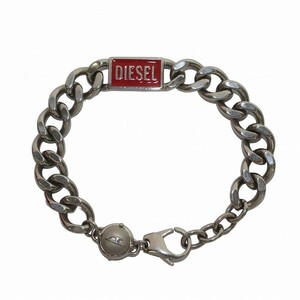 ディーゼル DIESEL チェーン ブレスレット レッドロゴプレート ステンレススチール シルバー色 /IR ■GY18 メンズ