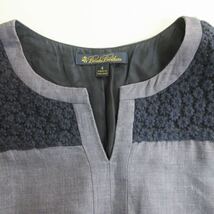 ブルックスブラザーズ BROOKS BROTHERS 美品 ワンピース レース 刺繍 切替 リネン スキッパー ひざ丈 青紫 パープル 系 US 4 約M ■KK4_画像5