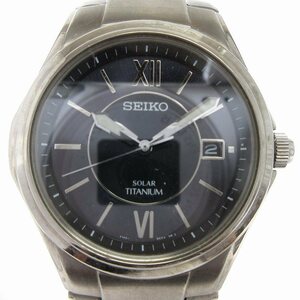 セイコー SEIKO 腕時計 アナログ 電波ソーラー デイト チタン V145-0BA0 文字盤 黒 ブラック ■SM1 メンズ