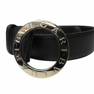 ブルガリ BVLGARI Eccentrica W. Belt レザーベルト 円形バックル シルバー金具 黒 ブラック 70cm 28インチ IBO50 0421 メンズ