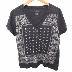 デニム&サプライ ラルフローレン DENIM & SUPPLY RALPH LAUREN Tシャツ カットソー Vネック ペイズリー柄 半袖 紺 ネイビー Sサイズ ■GY14