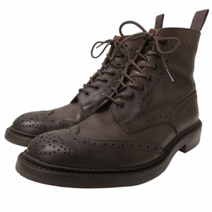 トリッカーズ TRICKER'S ストウ STOW カントリーブーツ ショート ウイングチップ シューズ レザー 茶系 ダークブラウン UK9 約27.5cm 0507