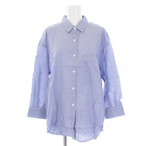 未使用品 ドゥーズィエムクラス DEUXIEME CLASS STATESIDE 19SS STRIPE SHIRT シャツ ブラウス 七分袖 XS 青 白 レディース