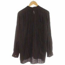 ユーゲン HEUGN Rob Wine Stripe テンセルストライプバンドカラーシャツ 長袖 2 M 紺 ネイビー 茶 ブラウン SHIRT077 /YI9 メンズ_画像2