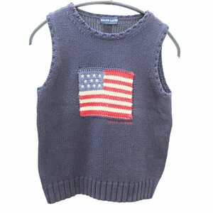  Ralph Lauren RALPH LAUREN 90s cotton knitted the best pull over star article flag navy navy blue approximately S domestic regular goods 0506 lady's 