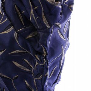 プラダ PRADA oriental leaf jacquard silk navy ヴィンテージ ジャガード シルクシャツ ブラウス 長袖 40 M 紺 ネイビー /KH レディースの画像8
