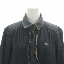 バーバリーブルーレーベル BURBERRY BLUE LABEL デニム フリル シャツワンピース 膝丈 長袖 38 グレーネイビー /MI ■OS レディース_画像5