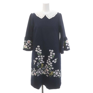  unused goods Chesty Chesty flower embroidery One-piece mi leak height long 7 minute sleeve 1 navy blue navy /HS #OS lady's 