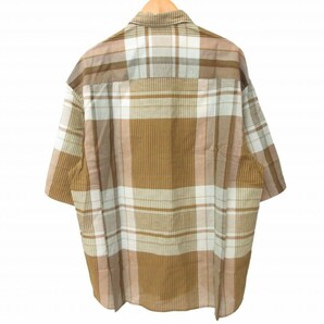 ルメール LEMAIRE 美品 近年 リネン混 チェックシャツ 半袖 オープンカラー ブラウン系 46 約Mサイズ M211 SH160 LF571の画像2