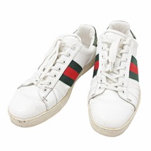 グッチ GUCCI エース シェリーライン ローカット レザースニーカー イタリア製 125375 ホワイト 40 25cm相当 0414 メンズ_画像2