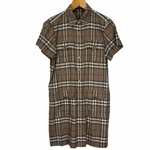 バーバリー ロンドン BURBERRY LONDON チェック シャツワンピース 半袖 ひざ丈 40 ブラウン FED71-075-42 レディース