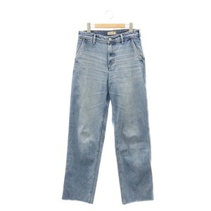 ヤヌーク YANUK 加藤かすみ 23AW ECO DENIM ローライズ ストレート デニムパンツ ジーンズ カットオフ ウォッシュ加工 S 青