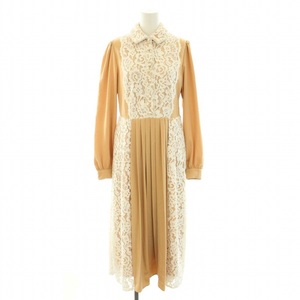  Chesty race pleat One-piece long standard color long sleeve race switch floral print fake pearl 1 S beige white lady's 