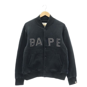 アベイシングエイプ A BATHING APE ロゴ スウェット スタジャン ジャケット ラインストーン M 黒 ブラック /HK ■OS メンズ