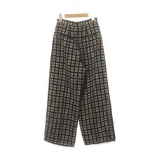 トゥデイフル 22AW Geometric Jacquard Trousers パンツ ワイド チェック ジッパーフライ 36 黒 ブラック ベージュ /MI ■OS レディース_画像2