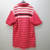 アディダス adidas ポロシャツ 半袖 ロゴ ボーダー コットン混 ピンク系 L 0510 メンズ_画像5