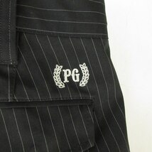 パーリーゲイツ PEARLY GATES 美品 パンツ スラックス ゴルフウェア ストライプ ロゴ 刺繍 ストレート ストレッチ 黒 白 5 約L_画像5