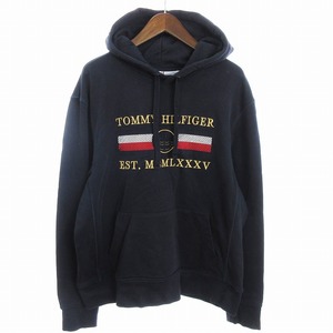 トミーヒルフィガー TOMMY HILFIGER パーカー フーディー プルオーバー ロゴ 刺しゅう ネイビー 紺 L ■SM1 メンズ