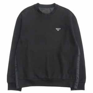 美品 22aw プラダ PRADA トライアングルロゴ スウェット シャツ テクニカルコットン ナイロン切替 三角ロゴプレート UJL30A 黒