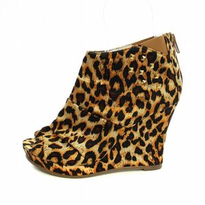 as Be ASBEE ботиночки короткие сапоги открытый tu Wedge подошва Leopard леопардовая расцветка заклепки M 23-23.5cm чай Brown чёрный 