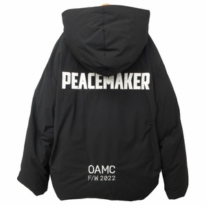 オーエーエムシー OAMC 美品 22AW LITHIUM JACKET Peacemaker 中綿ジャケット ブルゾン 刺繍ロゴ テープデザイン ブラック L