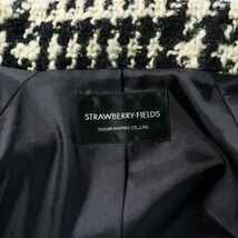ストロベリーフィールズ STRAWBERRY-FIELDS スタンドカラーコート ロング チェック 袖リボン ウール 白 ホワイト 黒 ブラック_画像5