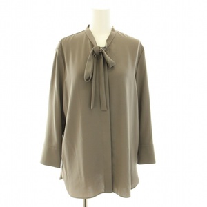 セオリー theory 23SS プライムジージーティータイブラウス PRIME GGT TIE BLOUSE シャツ 長袖 ボウタイ 比翼ボタン S グレー レディース