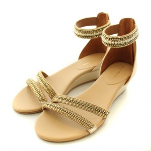  Ships SHIPS strap sandals low hi- ruby z equipment ornament 36 23cm beige /BB lady's 