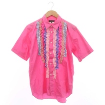 コムデギャルソンオムプリュス AD2011 テイラーリングフォーパンクスシャツ 半袖 フリル 前開き S ピンク マルチカラー /DO ■OS メンズ_画像1