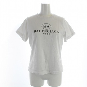 バレンシアガ BALENCIAGA Tシャツ カットソー 半袖 クルーネック ロゴ M 白 ホワイト 556110 TYK23 /IR ■GY18 レディース
