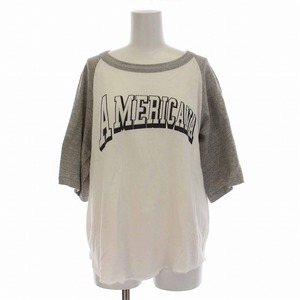 アメリカーナ AMERICANA Tシャツ カットソー ラグランスリーブ 五分袖 コットン 白 ホワイト グレー /YM レディース